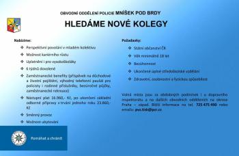 Obvodní oddělení policie Mníšek pod Brdy hledá kolegy 