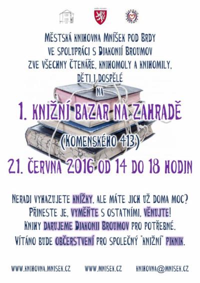 Pozvánka na 1. Knižní bazar na zahradě městské knihovny
