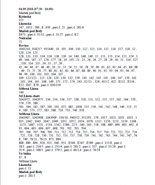 ZÁŘIJOVÉ ODSTÁVKY ELEKTŘINY